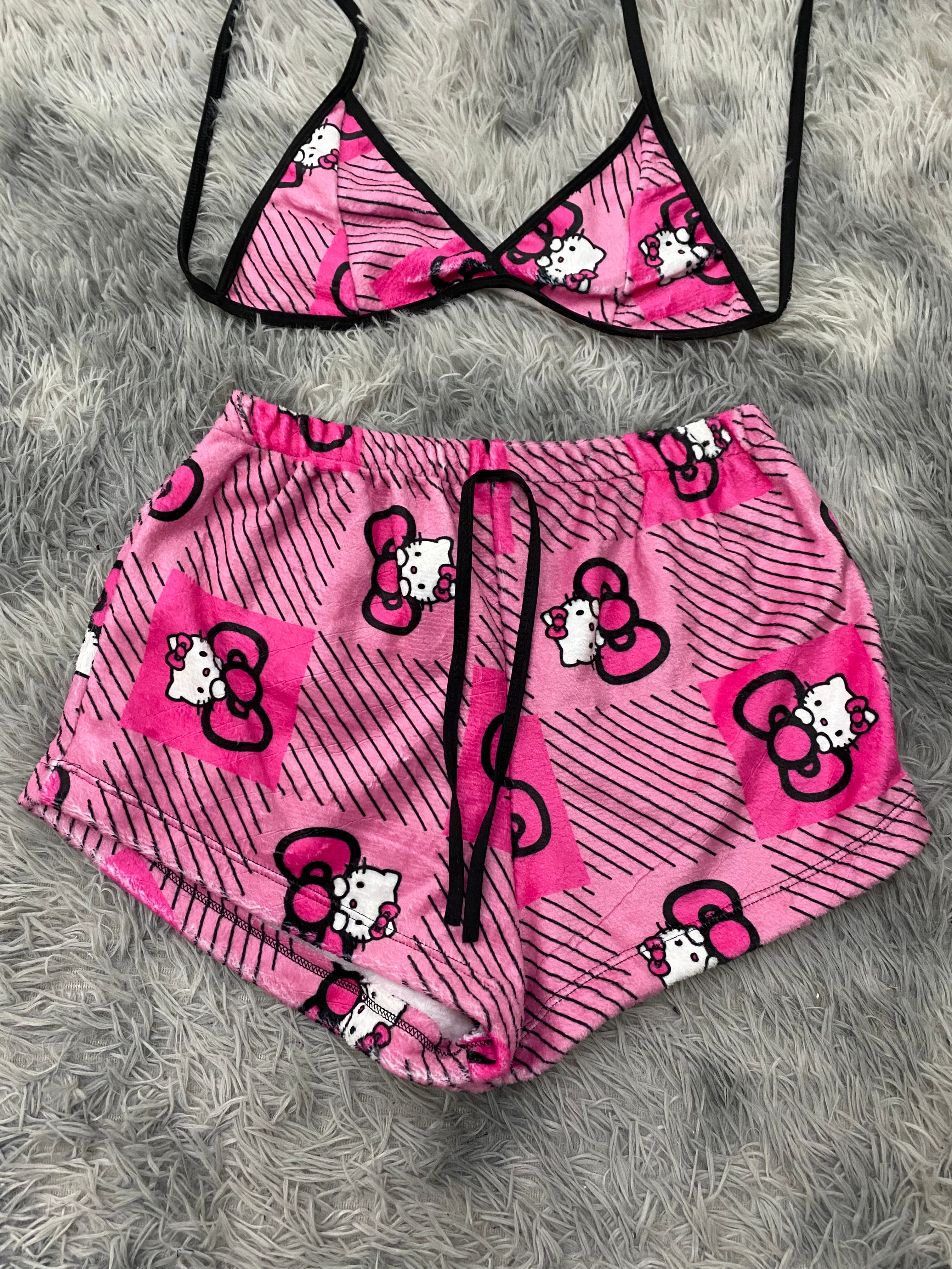 Hello Kitty moños y cuadros rosas Top Con Short Afelpado