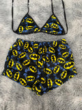 Batman logo y murciélagos gris Top Con Short Afelpado