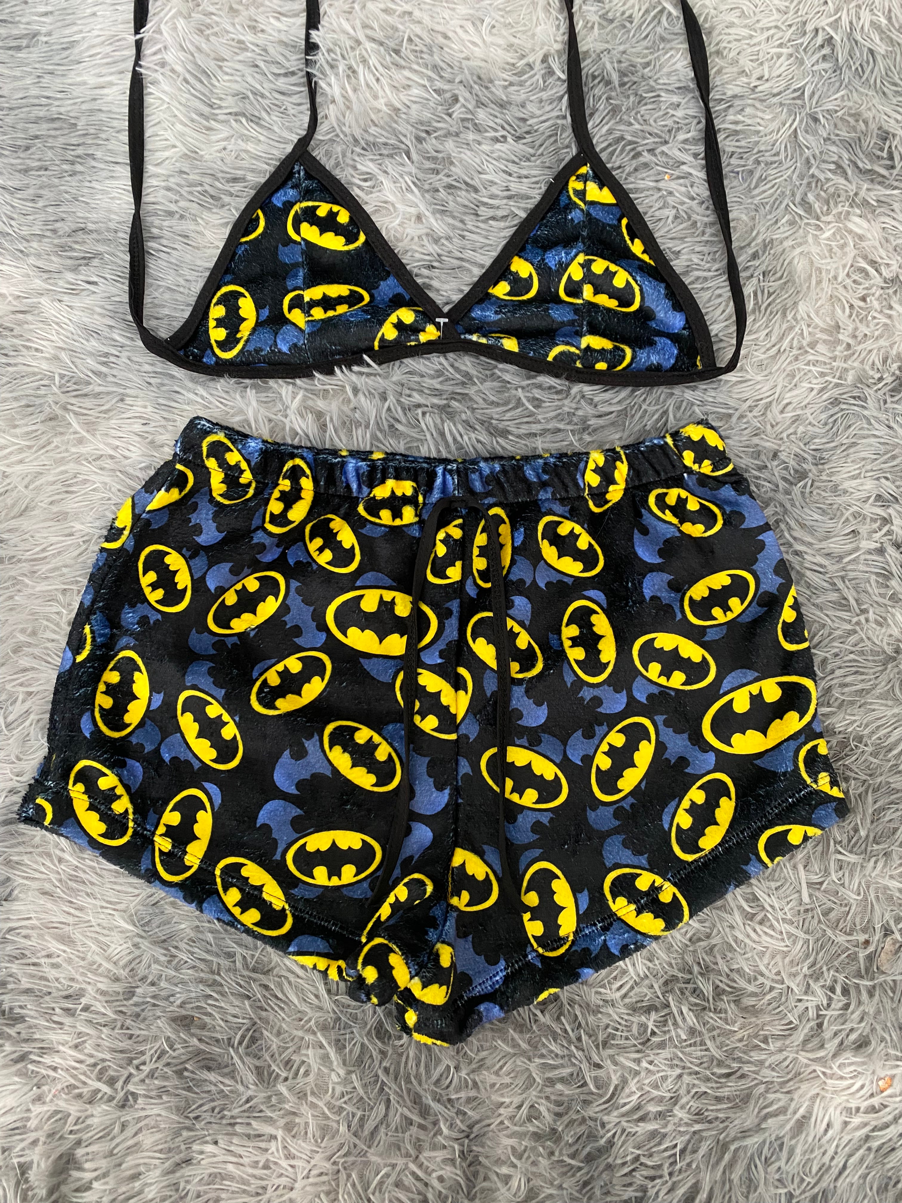 Batman logo y murciélagos gris Top Con Short Afelpado