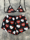 Spider Kitty corazones fondo negro Top Con Short Afelpado