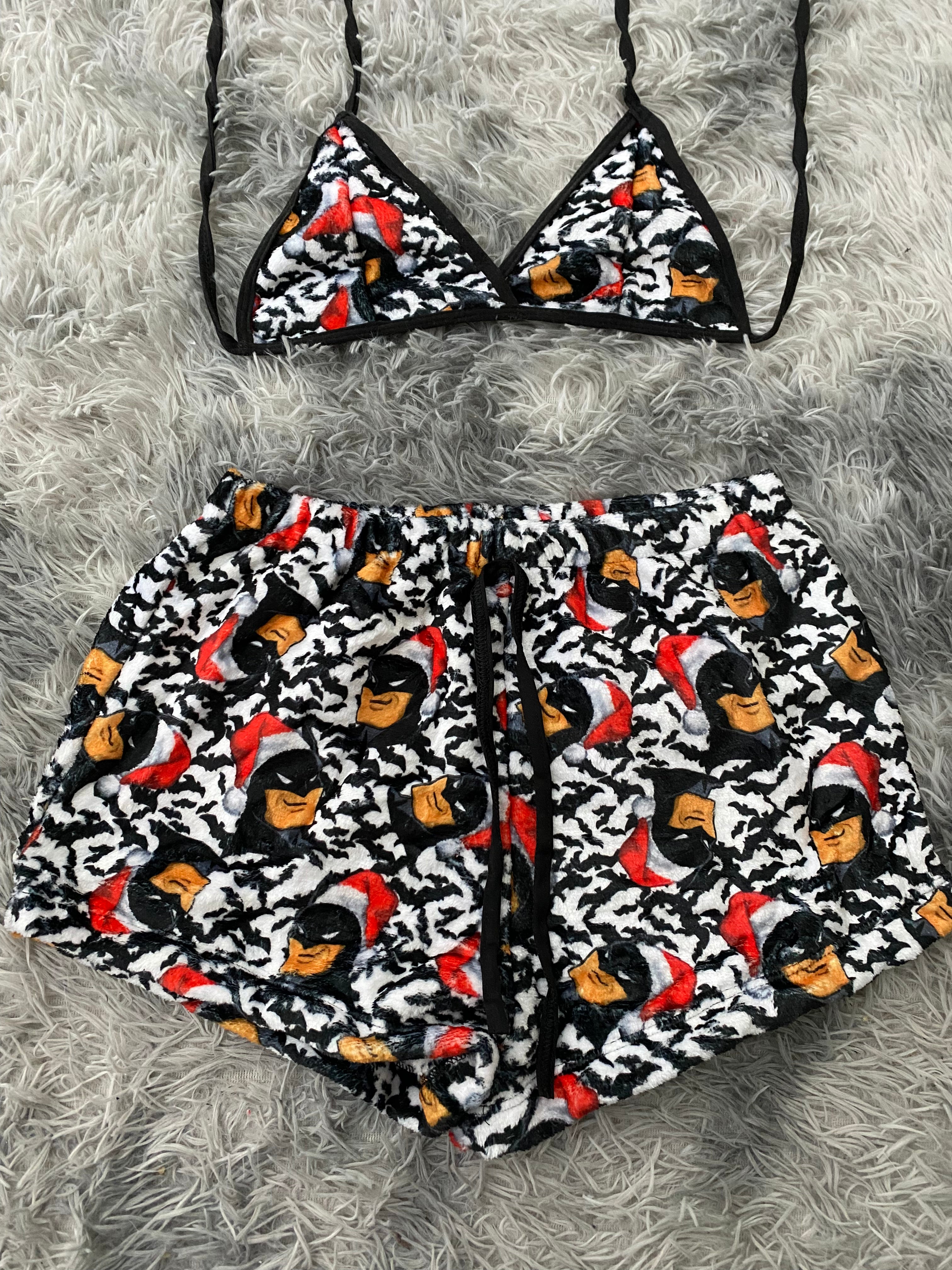 Batman gorro de navidad fondo blanco Top Con Short Afelpado