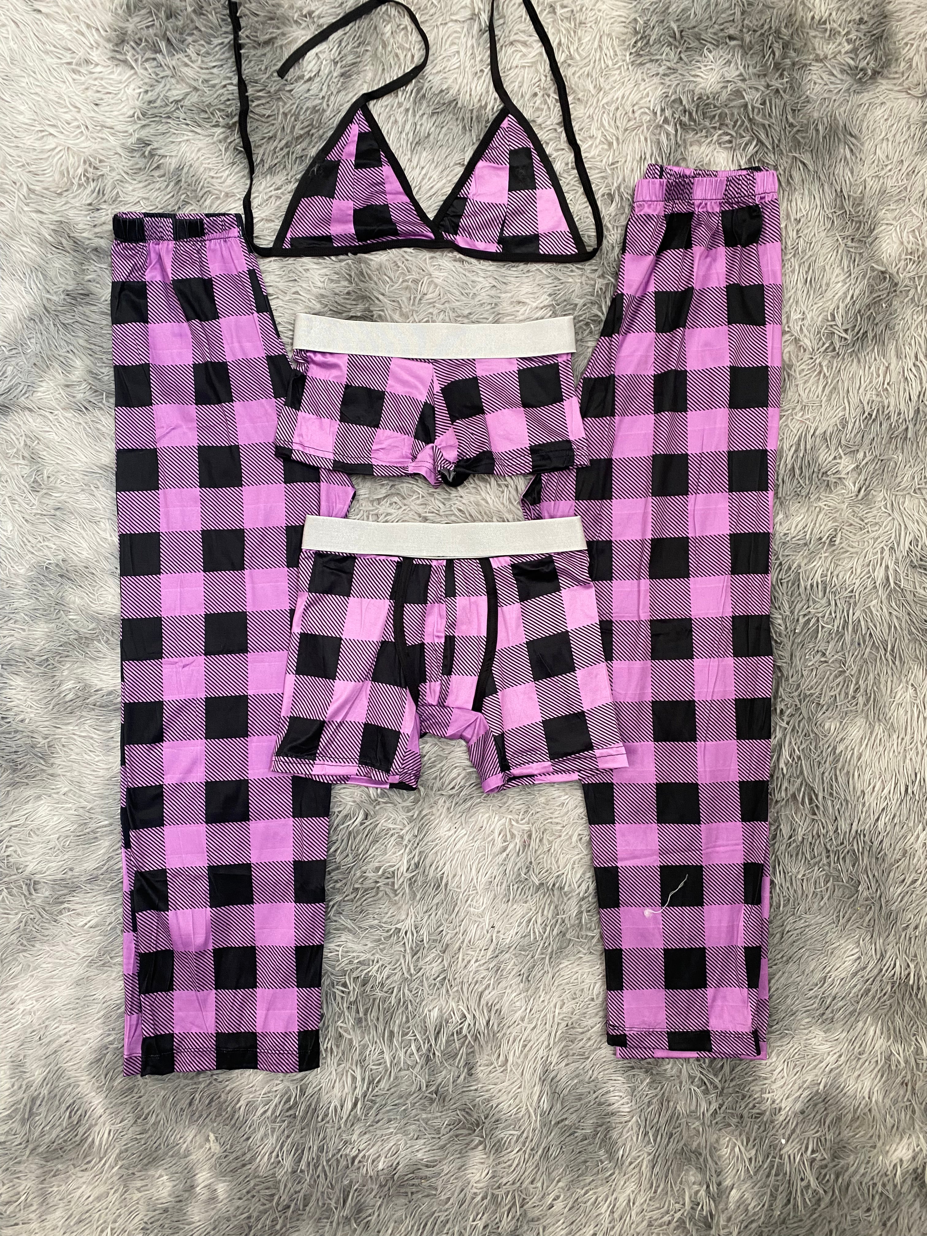 Cuadros morados Pijama De 5 Piezas