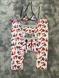 Ct rojo fondo blanco Pijama De 5 Piezas
