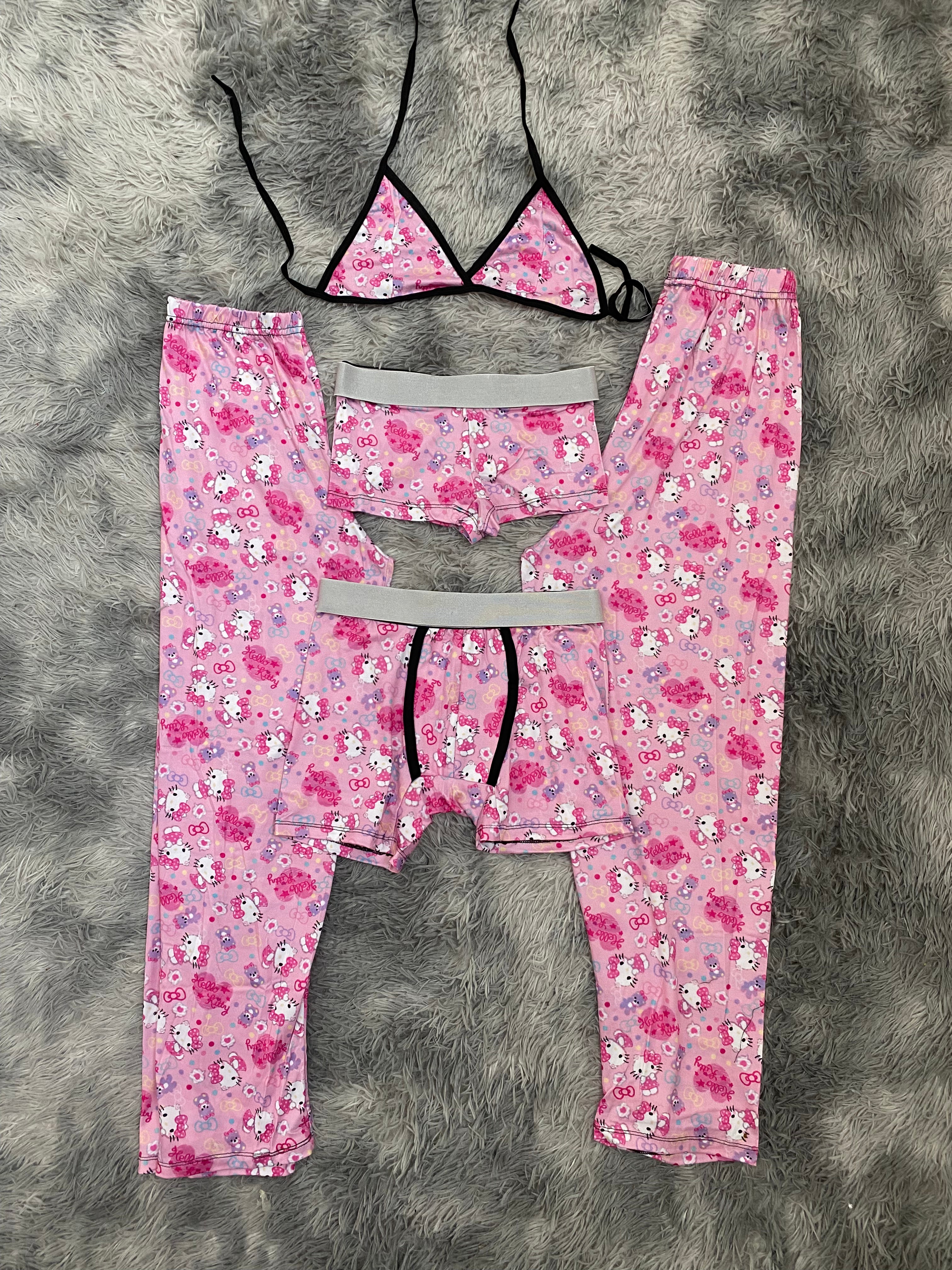 Hello Kitty Moño de colores fondo rosa Pijama De 5 Piezas
