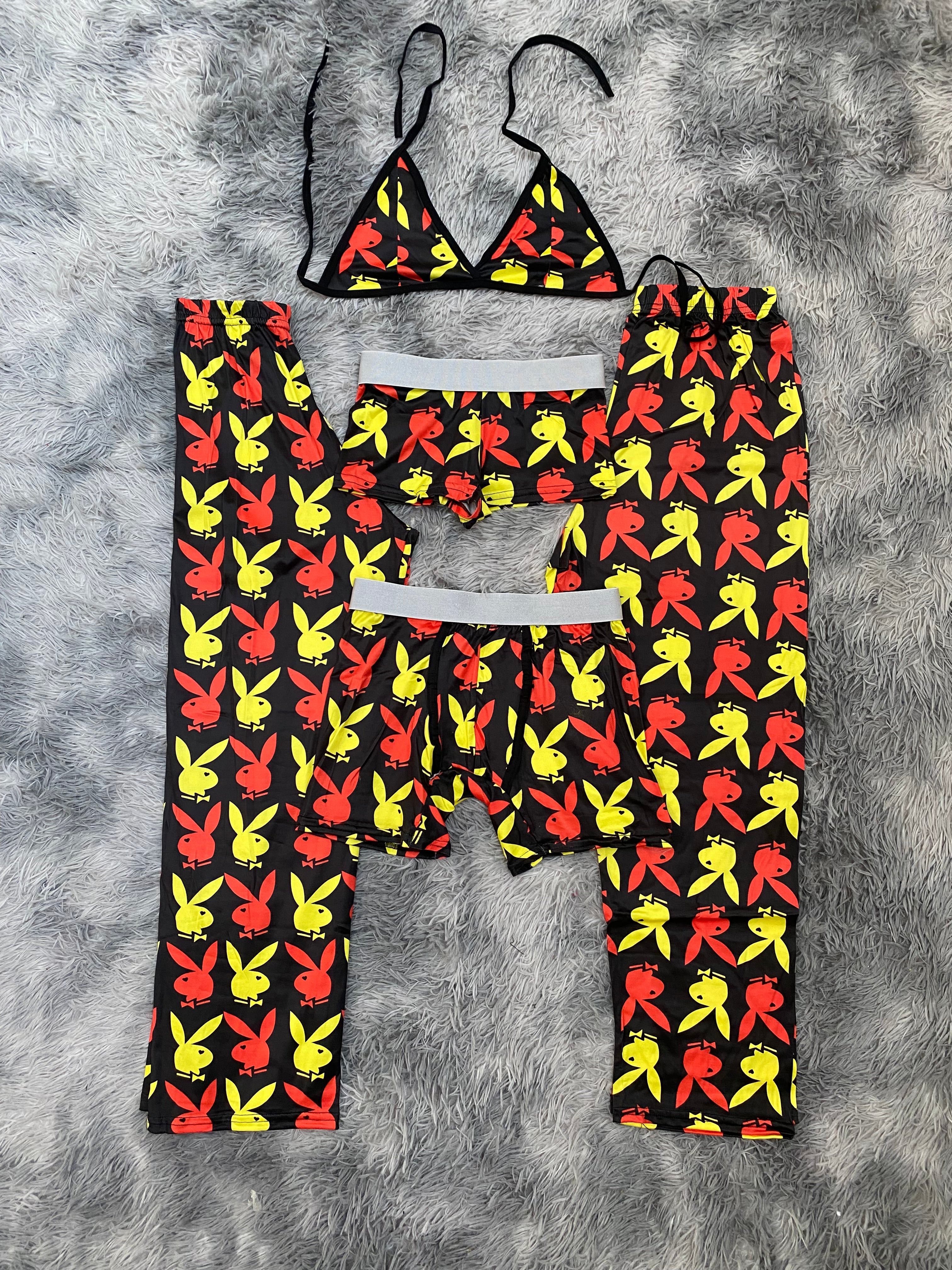 Play boy Amarillo y rojo fondo negro Pijama De 5 Piezas