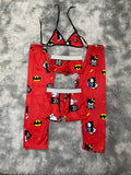 Hello Kitty y Batman fondo rojo logo amarillo Pijama De 5 Piezas