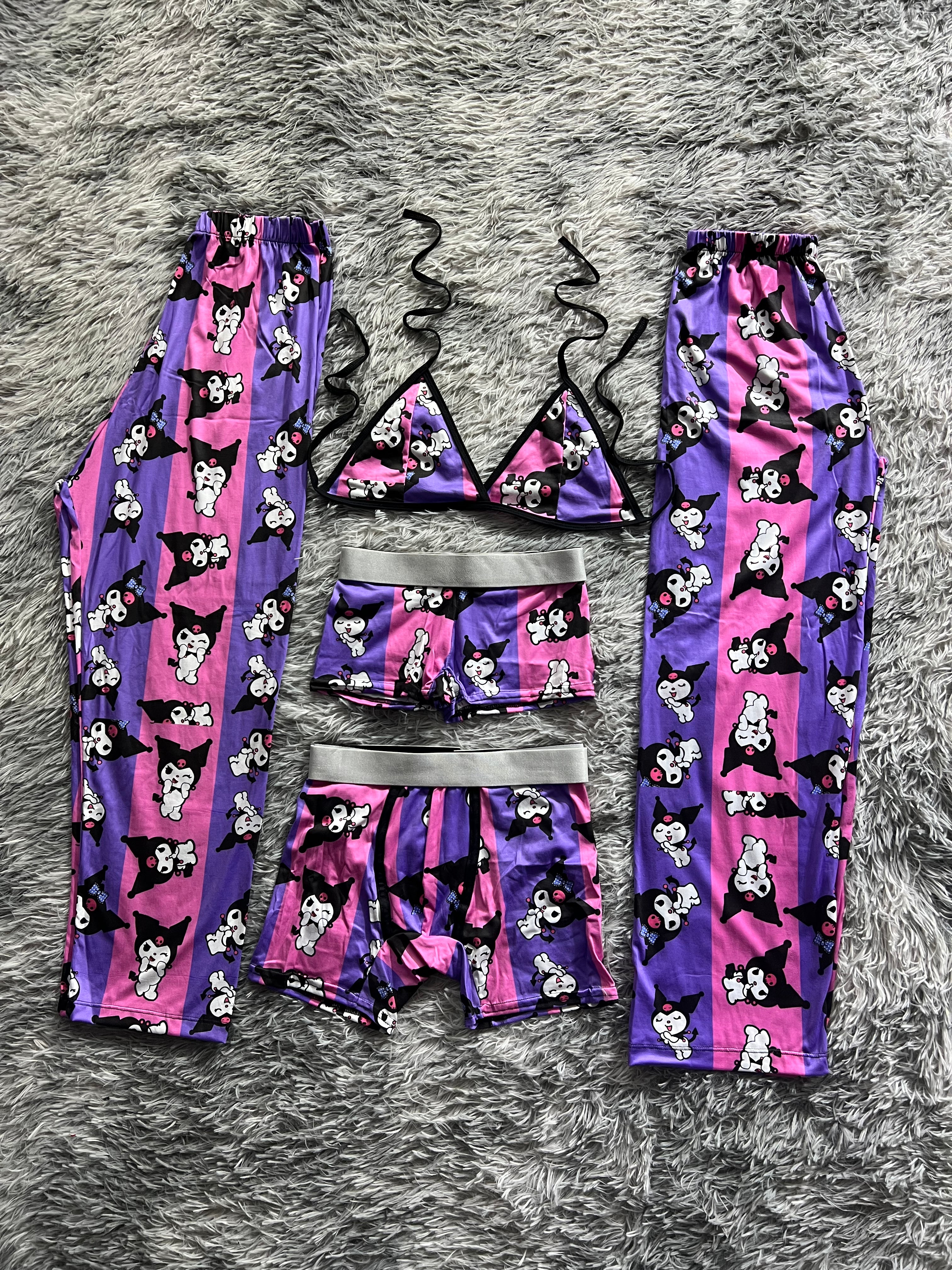 Kuromi Rayas Rosas Y Moradas Pijama De 5 Piezas