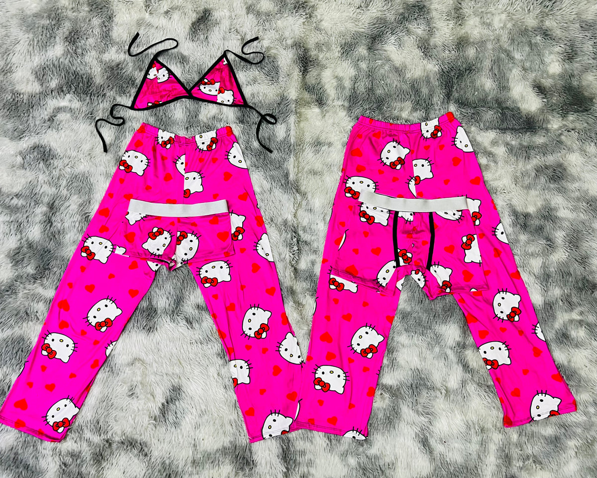 Hello Kitty Corazones Fondo Rosa Pijama De 5 Piezas